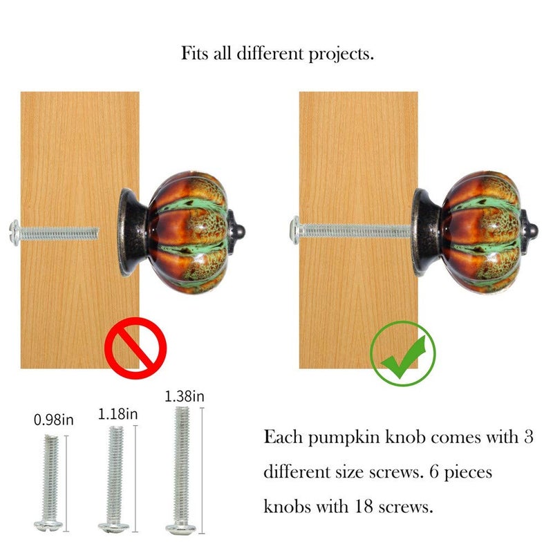 IEIK Ceramic Glazed Cabinet Knobs Pumpkin Shape Classy Vintage Decorative Knobs Cabinet Closet Drawers Dresser Pull Handle 6 Pack (Green) - Image 4
